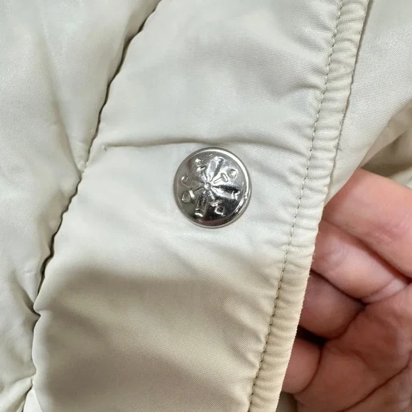 Vintage 70s Puffer Coat Cream Quilted Down Hooded Jacket Parka 60s Retro Large - Picture 4 of 5